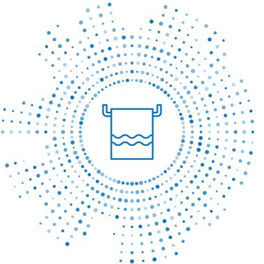 Mavi çizgili havlu beyaz arkaplanda izole edilmiş bir askı simgesi. Banyo havlusu ikonu. Soyut çember rastgele noktalar. Vektör İllüstrasyonu.