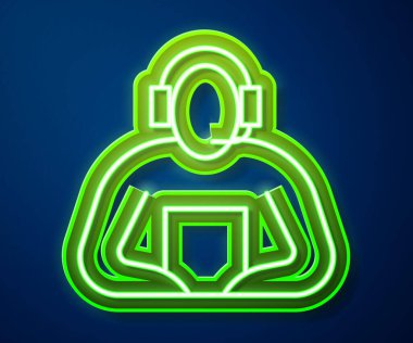 Parlayan neon hattı Öğrenci simgesi mavi arkaplanda izole edildi. Vektör İllüstrasyonu.