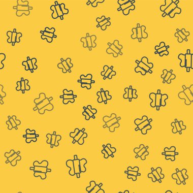 Mangır ikonunda mavi çizgili yuvarlanan iğne sarı arka planda izole edilmiş pürüzsüz desen. Vektör.