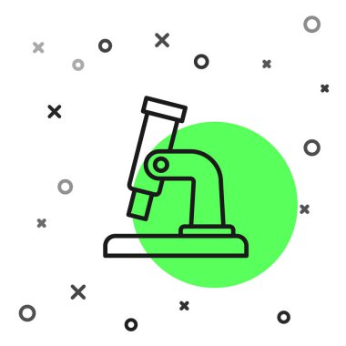 Siyah çizgi mikroskop simgesi beyaz arkaplanda izole edildi. Kimya, ilaç aleti, mikrobiyoloji büyütme aracı. Vektör.