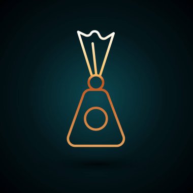 Altın çizgili Candy simgesi koyu mavi arkaplanda izole edilmiş. Vektör.