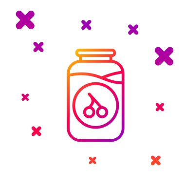 Renkli kiraz reçel kavanozu simgesi beyaz arkaplanda izole edildi. Kademeli rastgele dinamik şekiller. Vektör.