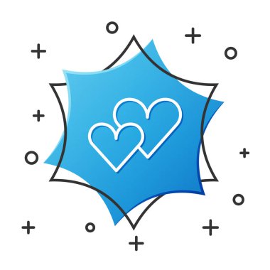 Beyaz çizgi kalp simgesi beyaz arkaplanda izole edildi. Romantik sembol, bağlanma, tutku ve düğün. Sevgililer Günü sembolü. Mavi altıgen düğmesi. Vektör.