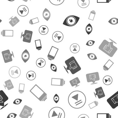 Göz, geri sarma, konuşma balonunda hoşlanmama ve pil şarj seviyesi göstergesini pürüzsüz desen üzerinde ayarla. Vektör.