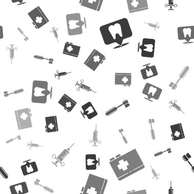 Diş sağlığı kliniğinin yerini belirle. Diş fırçası, diş fırçası ve dişçi şırıngası olan bir pano. Vektör.