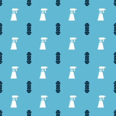 Klasik berber dükkânı direği ve kuaför tabancası sprey şişesini kusursuz desene ayarlayın. Vektör.