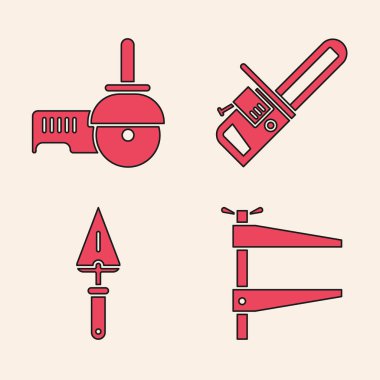 Klemp, Açı Öğütücü, Testere ve Trowel simgesini ayarla. Vektör.