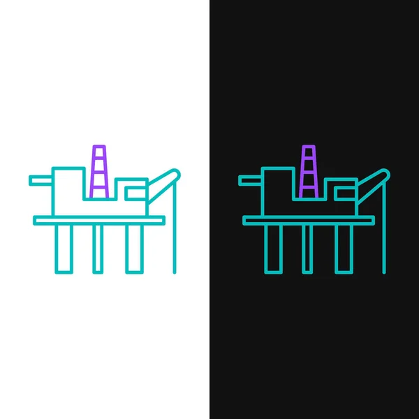 Linia Platforma Olejna Ikonie Morza Izolowane Białym Czarnym Tle Platforma — Wektor stockowy