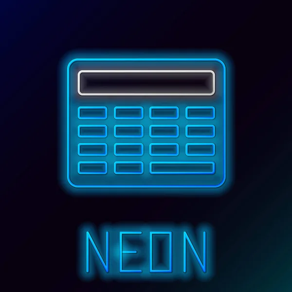 Świecący Neon Linia Kalkulator Ikona Odizolowany Czarny Tło Symbol Księgowości — Wektor stockowy