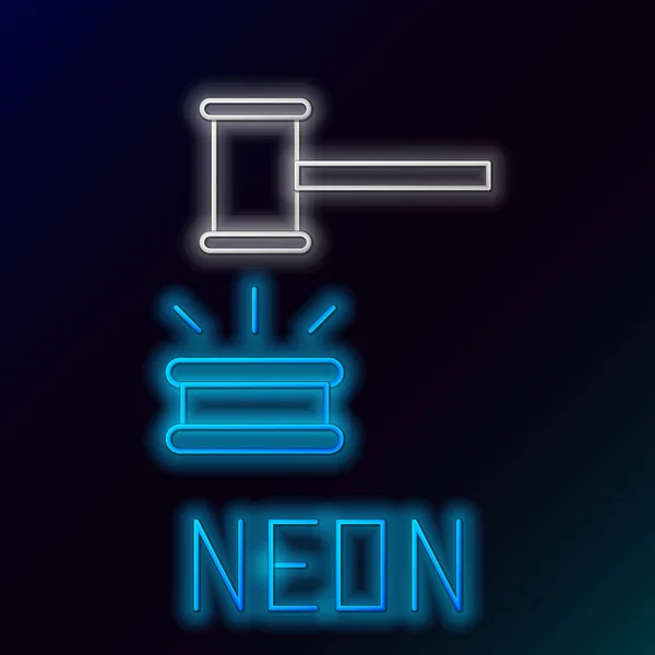Glödande Neon Line Domare Gavel Ikon Isolerad Svart Bakgrund Gavel — Stock vektor