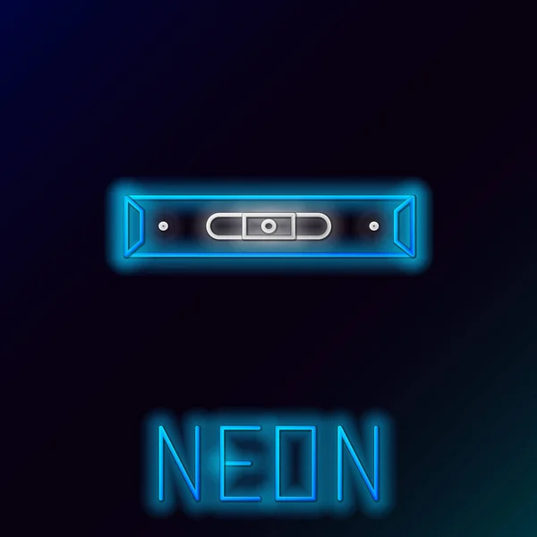 Gloeiende Neon Lijn Bouwbel Niveau Pictogram Geïsoleerd Zwarte Achtergrond Waterpas — Stockvector