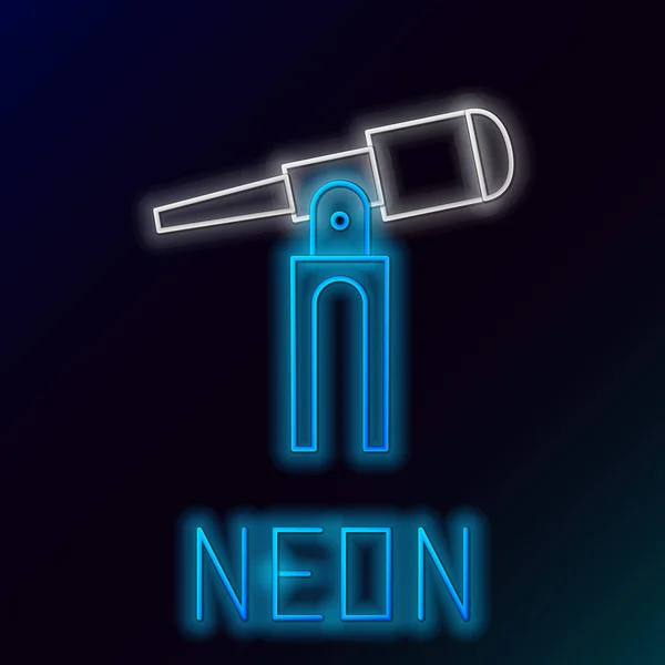 Gloeiende Neon Lijn Telescoop Pictogram Geïsoleerd Zwarte Achtergrond Wetenschappelijk Instrument — Stockvector