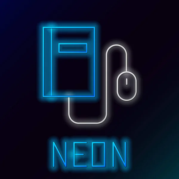 Glödande Neon Line Elektronisk Bok Med Musen Ikon Isolerad Svart — Stock vektor