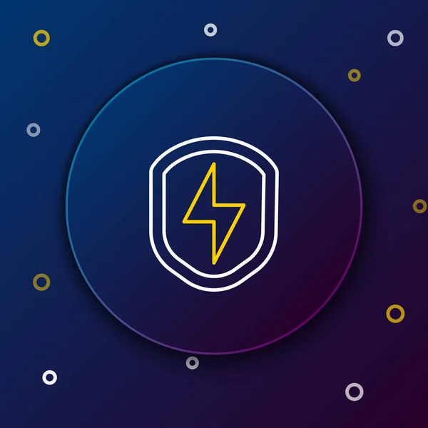 Line Secure Shield Mit Blitz Symbol Isoliert Auf Blauem Hintergrund — Stockvektor