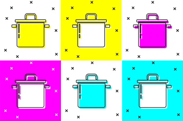 设置烹饪锅图标孤立的色彩背景 蒸煮或炖煮食品的象征 — 图库矢量图片