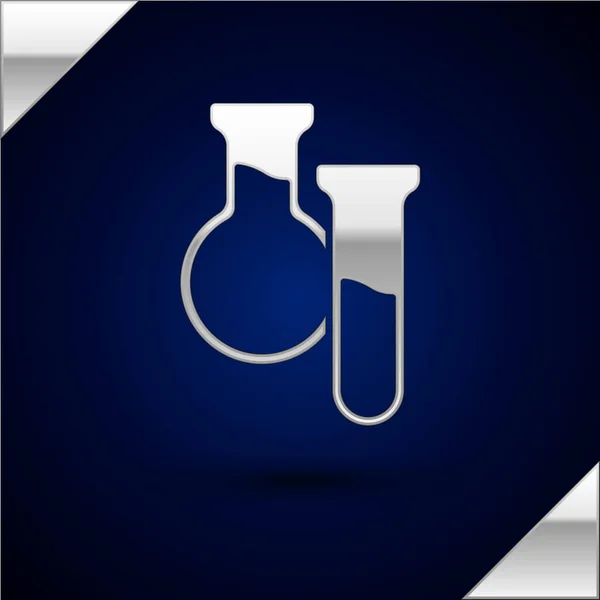 Серебряная Пробирка Пиктограмма Темно Синем Фоне Химические Лабораторные Испытания Лабораторное — стоковый вектор