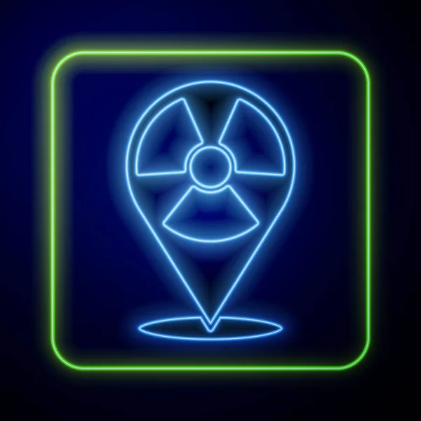 Zářící Neon Radioactive Místě Ikony Izolované Modrém Pozadí Radioaktivní Toxický — Stockový vektor