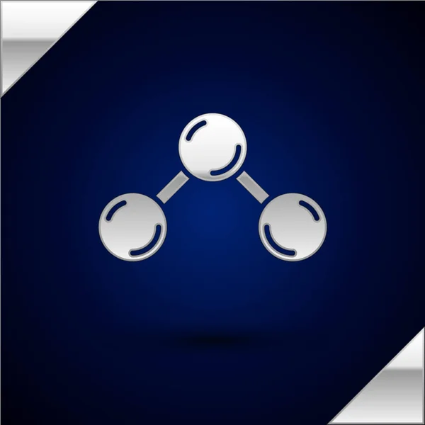 Icono Molécula Plata Aislado Sobre Fondo Azul Oscuro Estructura Moléculas — Vector de stock