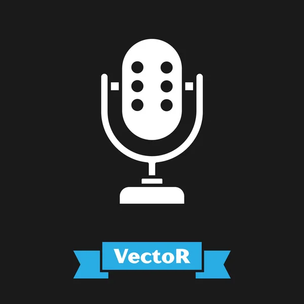 Weißes Mikrofonsymbol Isoliert Auf Schwarzem Hintergrund Mikrofon Radio Lautsprecherzeichen Vektor — Stockvektor