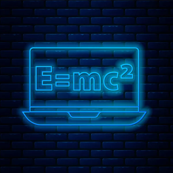 Leuchtende Neon Linie Mathe System Der Gleichungslösung Auf Laptop Symbol — Stockvektor