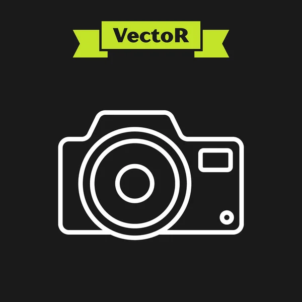 Línea Blanca Icono Cámara Fotográfica Aislado Sobre Fondo Negro Icono — Vector de stock