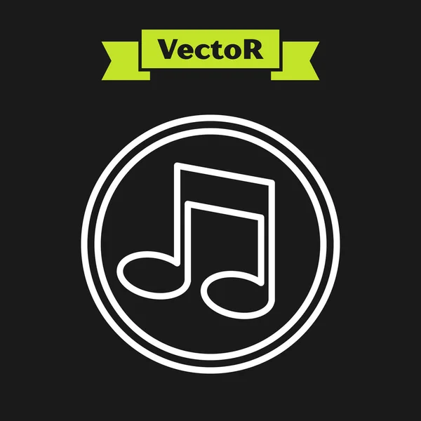 Weiße Linie Musiknotiz Tonsymbol Isoliert Auf Schwarzem Hintergrund Vektor — Stockvektor