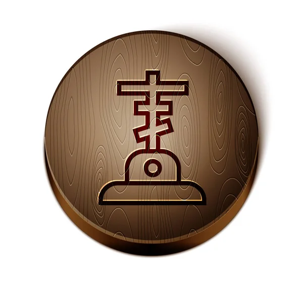 茶色の線白い背景に孤立した十字アイコンを持つ墓 木製の丸ボタン ベクトル — ストックベクタ