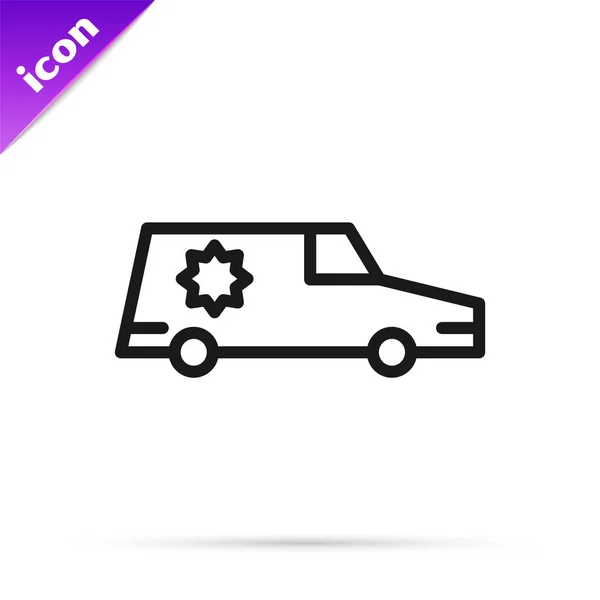 Black Line Hearse Car Icon Isolated White Background Vector — Stock Vector