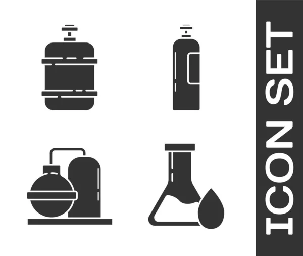 Set Tubo Prueba Gasolina Petróleo Tanque Gas Propano Edificio Fábrica — Vector de stock