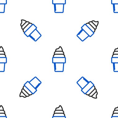 Waffle konisi ikonunda çizgi dondurması beyaz arka planda izole edilmiş pürüzsüz desen. Güzel sembol. Renkli taslak konsepti. Vektör.