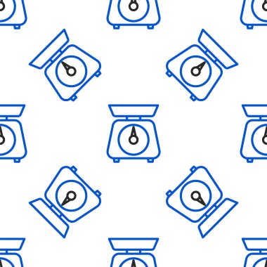 Çizgi Ölçekleme simgesi beyaz arkaplanda izole edilmiş pürüzsüz desen. Ağırlık ölçüm aletleri. Renkli taslak konsepti. Vektör.