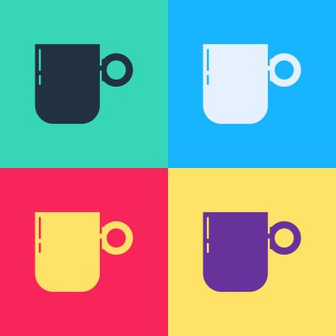Pop art kahve fincanı simgesi renk arkaplanında izole edilmiş. Çay fincanı. Sıcak içecek kahvesi. Vektör.