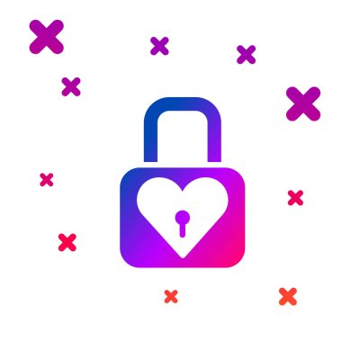 Renk Kilidi ve kalp simgesi beyaz arkaplanda izole edildi. Kilitli Kalp. Aşk sembolü ve anahtar deliği işareti. Sevgililer Günü sembolü. Kademeli rastgele dinamik şekiller. Vektör.