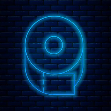 Parlayan neon hattı tuvalet kağıdı rulosu ikonu tuğla duvar arkasında izole edilmiş. Vektör İllüstrasyonu.