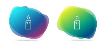 Satır Yanan mum simgesi beyaz arkaplanda izole edildi. Silindirik mum çubuğu ve yanan ateş. Sıvı şekilli soyut pankart. Vektör.