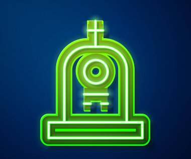 Parlayan neon çizgisi. Mezar taşı simgesi mavi arkaplanda izole edilmiş. Vektör.