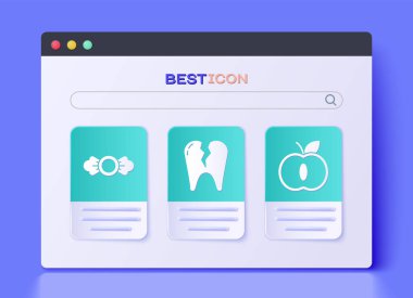 Kırık diş, Şeker ve Elma ikonu. Vektör.