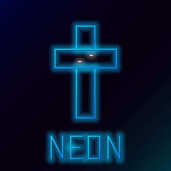 Glowing Neon Line Christian Cross Icon Isolated Black Background Church — Stock Vector