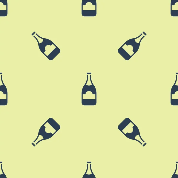 Blue Champagne Bottle Icon Isolated Seamless Pattern Yellow Background Vector — Stock Vector