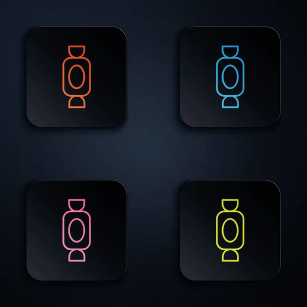 Barva Neonové Čáry Candy Ikona Izolované Černém Pozadí Nastavit Ikony — Stockový vektor