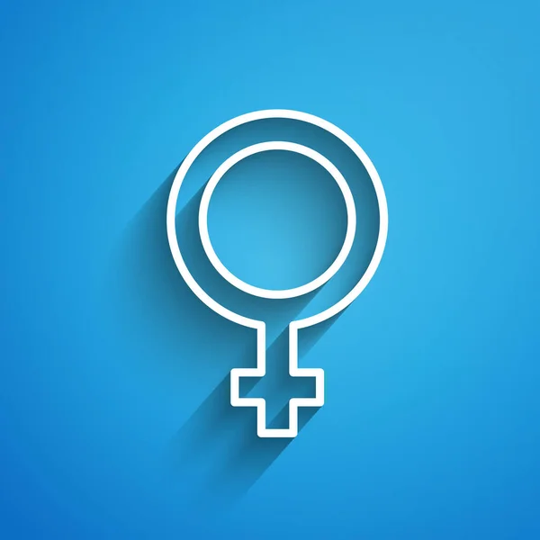 Біла Лінія Жіноча Гендерна Ікона Ізольована Синьому Тлі Венера Символ — стоковий вектор