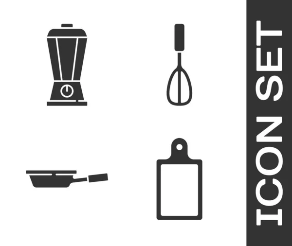设置切菜板 搅拌机 煎锅和厨房威士忌图标 — 图库矢量图片
