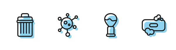 Set Linie Rasierpinsel Mülleimer Virus Und Bar Seife Symbol Vektor — Stockvektor