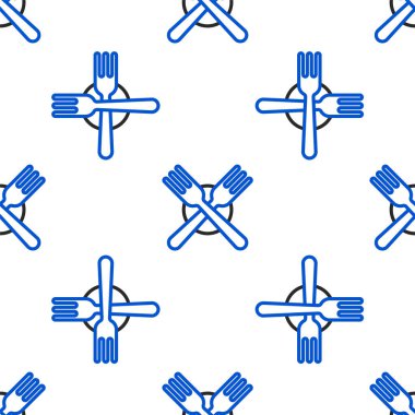 Çizgi çapraz çatal simgesi beyaz arkaplanda izole edilmiş kusursuz desen. Çatal bıçak sembolü. Renkli taslak konsepti. Vektör.