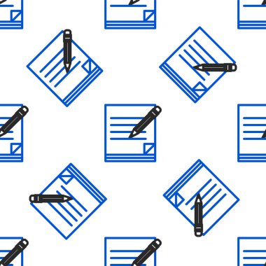 Silgi simgesine sahip boş defter ve kalem beyaz arkaplanda izole edilmiş pürüzsüz desen. Kağıt kalem. Renkli taslak konsepti. Vektör.