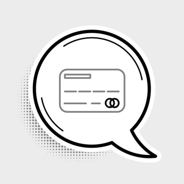 Çizgi kredi kartı simgesi gri arkaplanda izole edildi. Çevrimiçi ödeme. Nakit çekilmesi. Finansal operasyonlar. Alışveriş tabelası. Renkli taslak konsepti. Vektör.