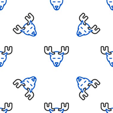 Boynuz simgesi olan çizgi geyiği kafası beyaz arka planda izole edilmiş. Renkli taslak konsepti. Vektör.