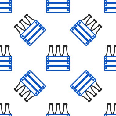 Çizgili bira şişesi ikonu sürüsü beyaz arka planda izole edilmiş pürüzsüz desen. Tahta kutu ve bira şişeleri. Kutu bira kutusu tabelası. Renkli taslak konsepti. Vektör.