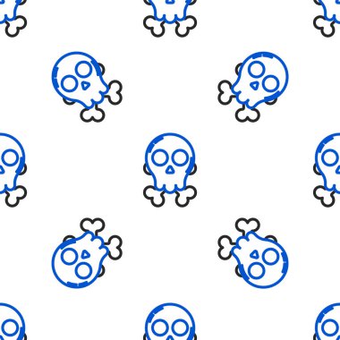 Çapraz kemik simgesindeki Çizgi Kurukafa beyaz arka planda izole edilmiş kusursuz desen. Mutlu Cadılar Bayramı Partisi. Renkli taslak konsepti. Vektör.