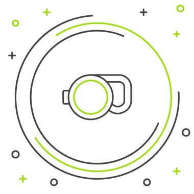 Beyaz arka planda izole edilmiş karabina ikonu ile geri çekilebilir halat tasması. Evcil köpek liderliği. Açık hava yürüyüşü için hayvan aksesuarı. Renkli taslak konsepti. Vektör.